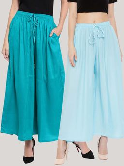 Clora Creation - Solid Turquoise and Sky Blue Rayon Palazzos (Pack Of 2)