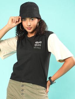 JUNEBERRY - Women Black Round Neck Half Sleeves Regular Fit T-Shirt