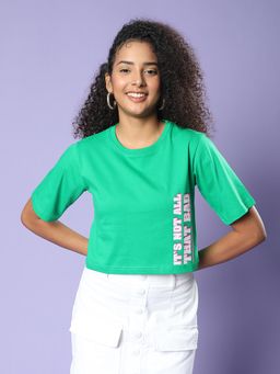 JUNEBERRY - Women Green Round Neck Half Sleeves Regular Fit T-Shirt