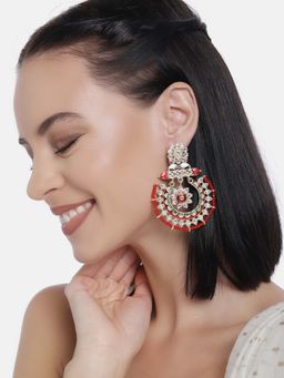 Laida - Red Gold-Plated Kundan Light-Weight Meenakari Handcrafted Circular Chandbalis