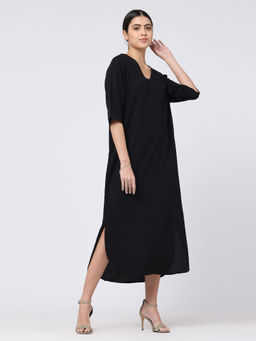 Saltpetre - Women Tencel Solid Black Dress