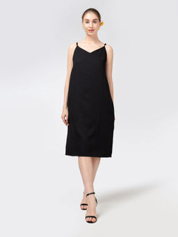 Saltpetre - Women Tencel Solid Black Slip Dress
