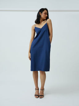 Saltpetre - Women Tencel Solid Navy Blue Slip Dress