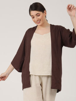 Saltpetre - Women Linen Solid Coffee Brown Overlay Shrug