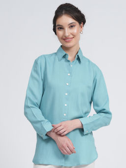 Saltpetre - Women Classic Linen Blue Button Down Shirt