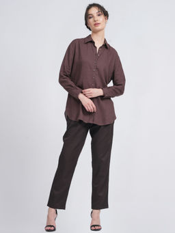Saltpetre - Women Solid Coffee Brown Shirt With Pants (Set of 2)