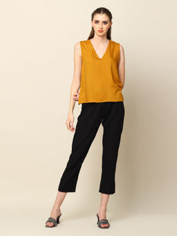 Saltpetre - Women Modal Solid Mustard V-Neck Top