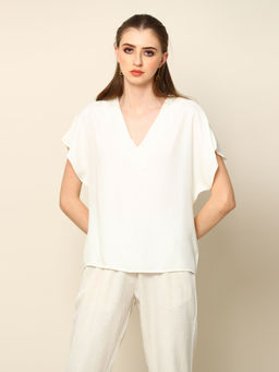 Saltpetre - Women Solid Modal Off White Dolman Sleeve Top