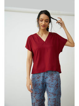 Saltpetre - Women Solid Modal Maroon Dolman Sleeve Top