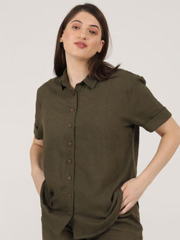 Saltpetre - Women Linen Solid Olive Shirt