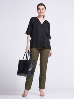 Saltpetre - Women Solid Black Top With Olive Pants (Set of 2)
