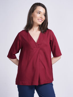 Saltpetre - Women Solid Modal Maroon Front Pleat Top