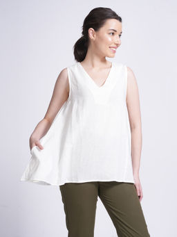 Saltpetre - Women Solid Linen Cream A-Line Top In Linen