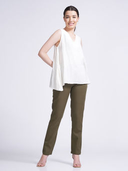 Saltpetre - Classic Solid Cream A-Line Top With Olive Pants (Set of 2)