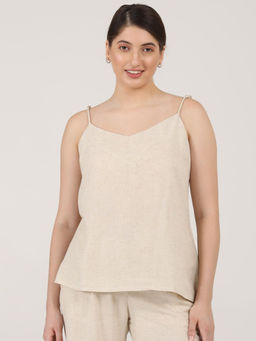 Saltpetre - Women Linen Solid Beige Slip Top