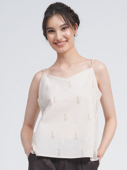Saltpetre - Women Organic Cotton Block Printed Off White Slip Top