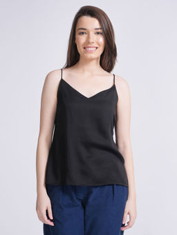 Saltpetre - Women Tencel Solid Black Slip Top