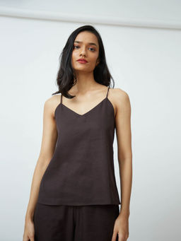 Saltpetre - Women Tencel Solid Coffee Brown Slip Top