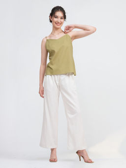 Saltpetre - Women Solid Sage Green Slip Top With Cream Pants (Set of 2)