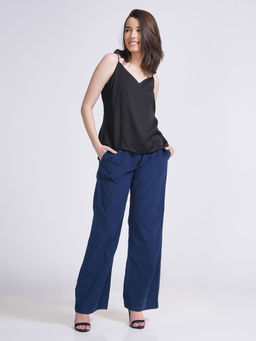 Saltpetre - Women Solid Tencel Navy Slip Top With Corduroy Long Leg Pants 2 Pieces (Set of 2)
