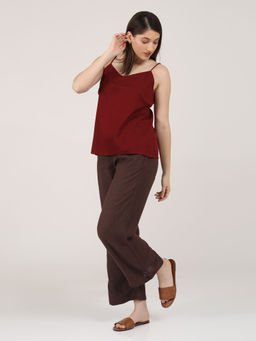 Saltpetre - Women Solid Maroon Slip Top With Coffee Pants (Set of 2)