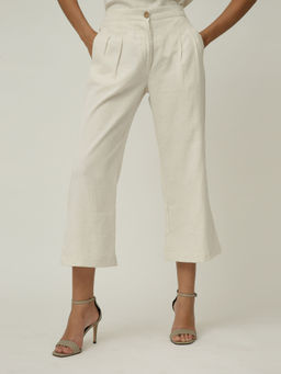 Saltpetre - Women Tencel Solid Cream Pants