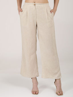 Saltpetre - Women Linen Solid Beige Pants