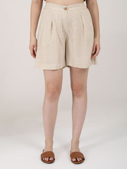 Saltpetre - Women Linen Solid Beige Shorts