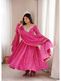 Wedani - Women's Embroidered Pink Anarkali Kurta With Pant & Dupatta