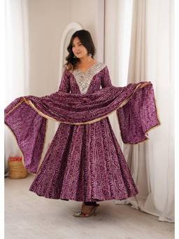 Wedani - Women's Embroidered Purple Anarkali Kurta With Pant & Dupatta
