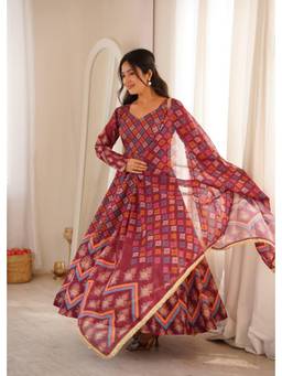 Wedani - Women's Printed Pink Anarkali Kurta With Pant & Dupatta