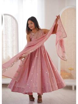 Wedani - Women's Embroidered Pink Anarkali Kurta With Pant & Dupatta