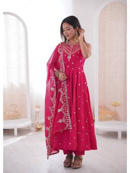 Wedani - Women's Embroidered Pink Anarkali Kurta With Pant & Dupatta