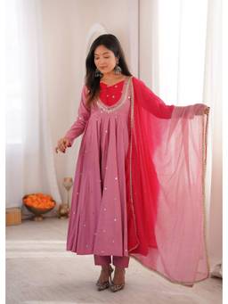 Wedani - Women's Embroidered Pink Anarkali Kurta With Pant & Dupatta