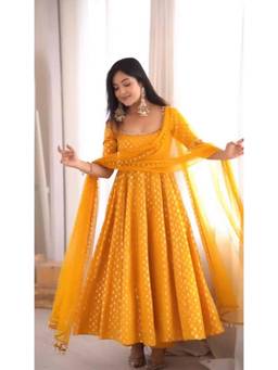 Wedani - Women's Woven Mustard Anarkali Kurta With Pant & Dupatta