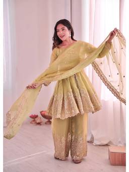 Wedani - Women's Embellished Yellow Kurta With Palazzo & Dupatta