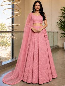 HOUSE OF JAMOTI - Vintage Rose Jaal Embroidery Stitched Lehenga Choli With Dupatta