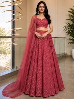 HOUSE OF JAMOTI - Berry Rose Jaal Embroidery Stitched Lehenga Choli With Dupatta