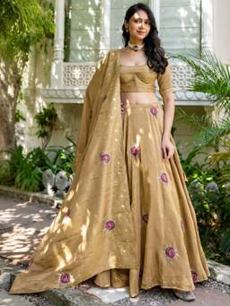 HOUSE OF JAMOTI - Gold Mist Tissue Stitched Lehenga Choli With Dupatta