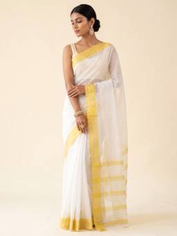 Sareemall - Women's Cotton Silk White Woven Design Exclusive Saree