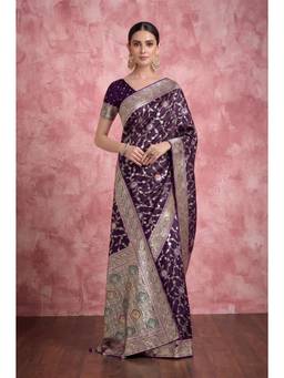 Monjolika Fashion - Dark Purple Soft Satin Silk Saree