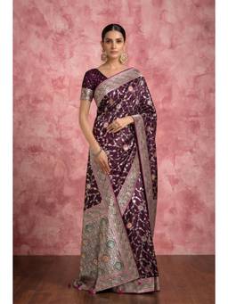 Monjolika Fashion - Wine Soft Satin Silk Saree
