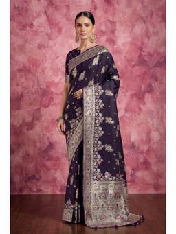 Monjolika Fashion - Purple Soft Satin Silk Saree
