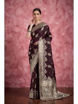 Monjolika Fashion - Dark Maroon Soft Satin Silk Saree