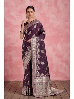 Monjolika Fashion - Dark Wine Soft Satin Silk Saree