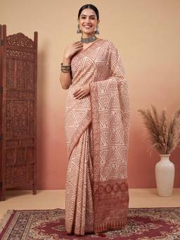 Sareemall - Women's Mal Cotton Off White Printed Exclusive Saree