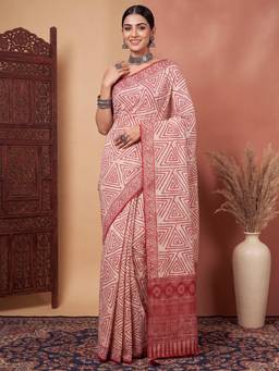 Sareemall - Women's Mal Cotton Off White Printed Exclusive Saree