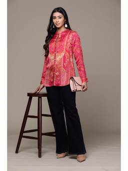 Aarke Ritu Kumar - Collared Full Sleeve Printed Pink Shirt