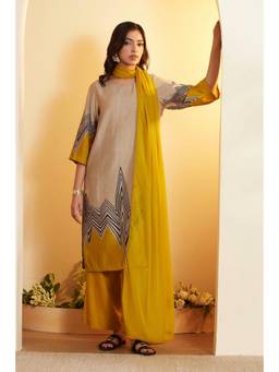 Biba - Women Grey Viscose Blend Straight Kurta With Palazzo & Dupatta