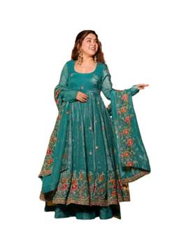 Wedani - Women's Embroidered Green Anarkali Kurta With Palazzo & Dupatta
